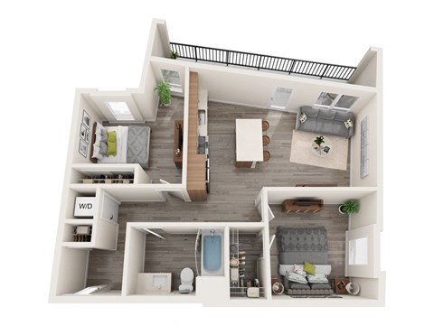 Floor plan for 2 beds, 2 baths, 931 sqft